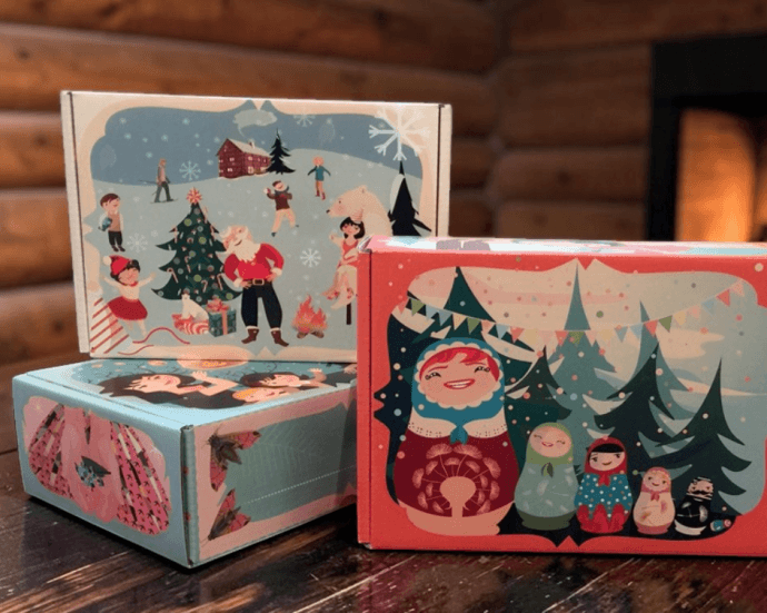 7447 klepdeksel doosje golfkarton kerst fullcolor